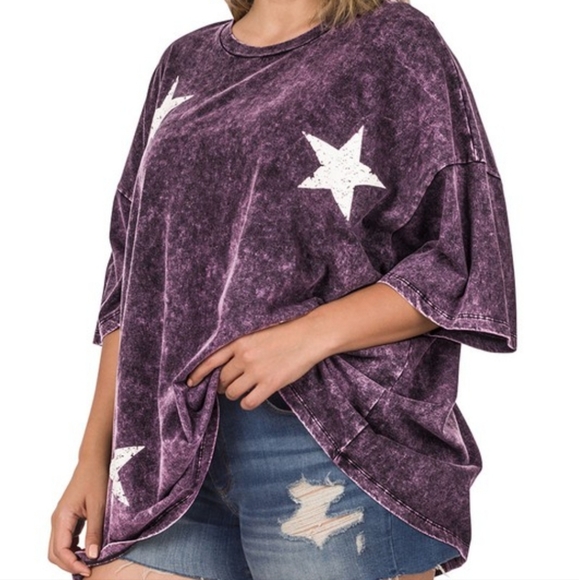 Washed Star Patchwork Top main image 1
